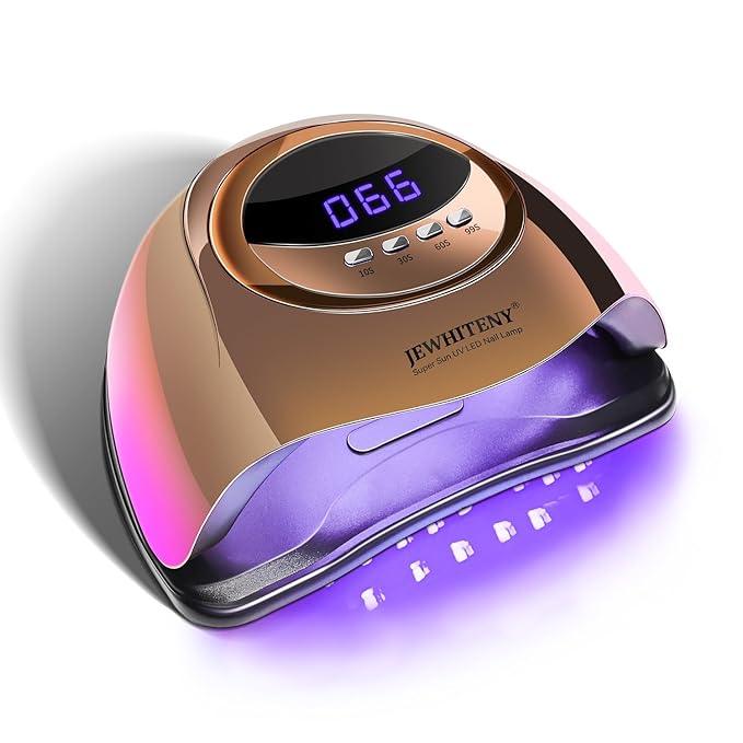 JEWHITENY Golden U V LED Light for Gel Nails:Nail Lamp with 4 Timers & Automatic Sensor Fast Curing Light for Gel Nail Polish Professional Manicure Tool