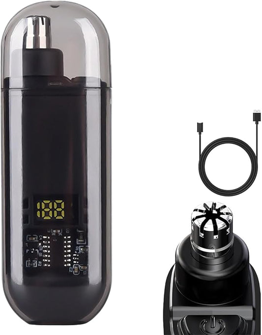 2-in-1 Nose Hair Trimmer - for Effortless, Waterproof Nasal Hair Cutter with Digital, Groom with Precision, Rechargeable, Electric Nose Hairs Trimmer for Men Women (Black)