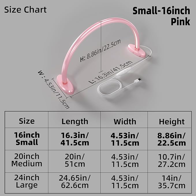 Small Half Moon Light for Nail Desk, Nail Tech Lamp with Liftable and Removable Base for Manicure/Painting/Crafts and Photograph，Personal Use Lamp for Nails Table Pink 16 inch