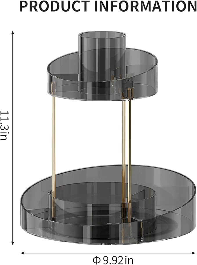 2 tier Makeup Organizer Countertop,360 Rotating Makeup Organizer for Skincare, Lipstick and Perfumes,Multi-function Cosmetic Display Cases for Vanity,Bathroom,Grey