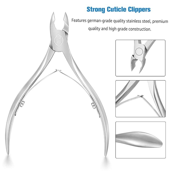 FERYES Cuticle Clippers 1/2 Jaw - Professional Cuticle Cutter Nail Cuticle Remover Tool, Nail Skin Clipper Hangnail Trimmer - SILVER