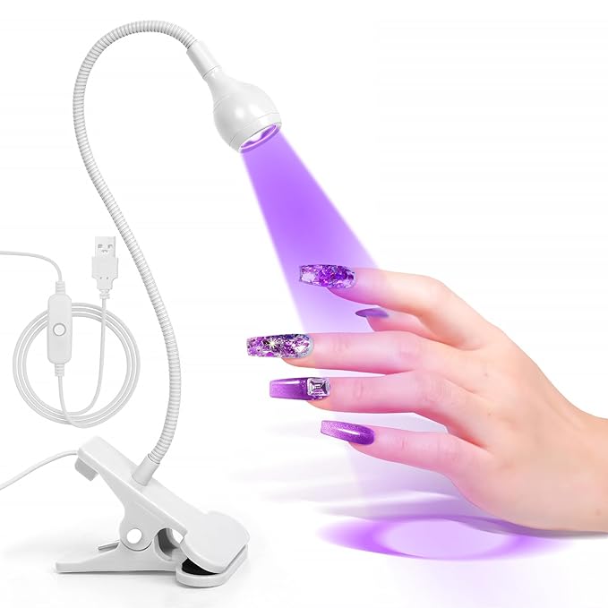 AORAEM LED Nail Lamps 3W Flexible Gooseneck Lamp Quicky Dry Nail Manicure Dryer Gel Polish Curing Light Plug Play Portable Flash Cure Light for Gel Nails Home DIY Professional Nail Tools White