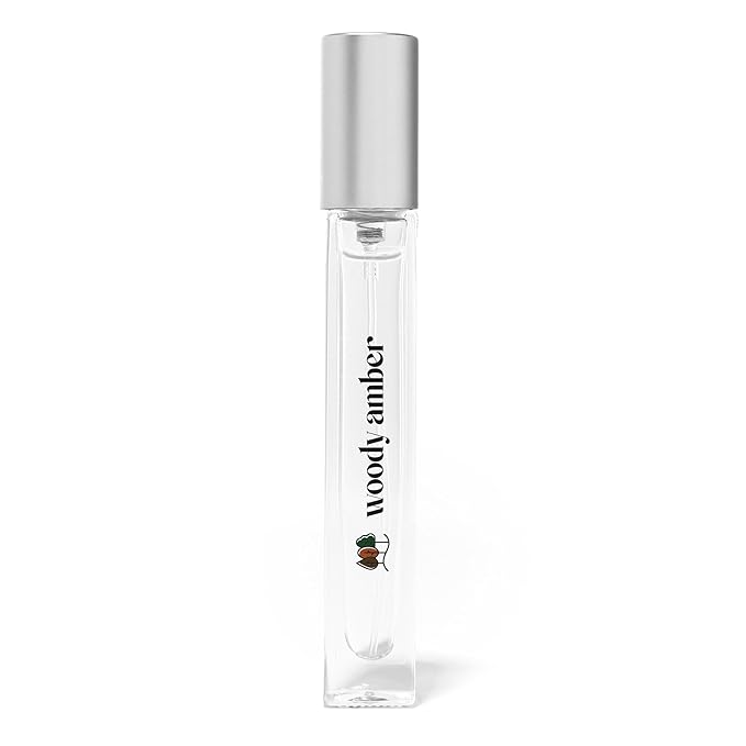 Just Juice Woody Amber - Mini Travel Perfume for Women and Men - Vanilla Perfume with Clove, Tonka Bean, Bonfire Smoke Notes - 0.33 oz