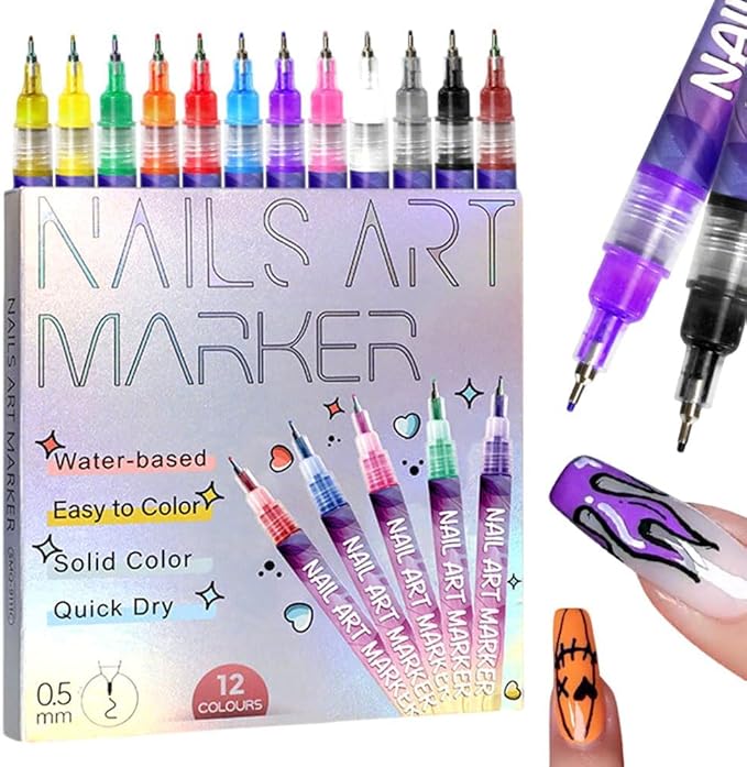 12 Colors Nail Art Pens Set, 2026 New Nail Art Markers Doodle Pen for Kids Adults, Nail Polish Pens Quick Dry Nail Art Tools for Polishing Dotting Painting Liner DIY (1Set)