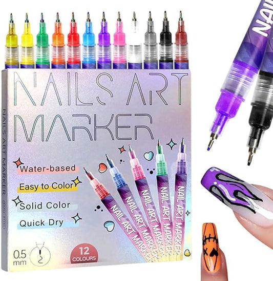 12 Colors Nail Art Pens Set, 2026 New Nail Art Markers Doodle Pen for Kids Adults, Nail Polish Pens Quick Dry Nail Art Tools for Polishing Dotting Painting Liner DIY (1Set)