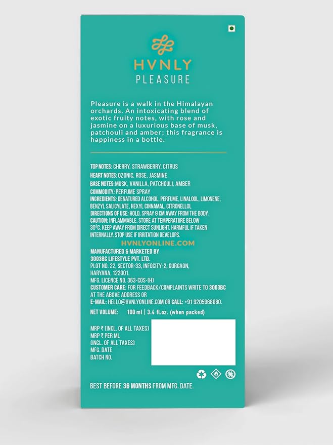 HVNLY Pleasure EDP | Perfume For Women | An Ideal Gift | Long Lasting Premium Fruity Floral Fragrance | Cherry, Strawberry,Patchouli | Best For Night Out & Casual Wear | 3.4 fl.oz
