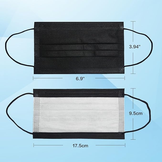 500Pcs Black Medical Disposable Face Mask(5 Boxes, 100pcs/Box) 3-Ply Protection