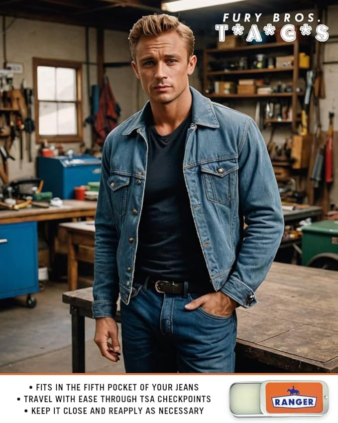 FURY BROS. TAGS Men’s Solid Cologne | Ranger | Saddle Leather Pine Citrus | Beeswax Grapeseed Oil Fragrance | Made in USA | Travel Size .25 oz