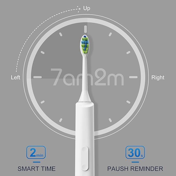 7AM2M Sonic Electric Toothbrush for Adults and Kids, 40000VPM Power Toothbrushes, Fsat Rechargeable with 4 Brush Heads, 5 Modes, 2 Minutes Built in Smart Timer, One Charge for 60 Days (White)