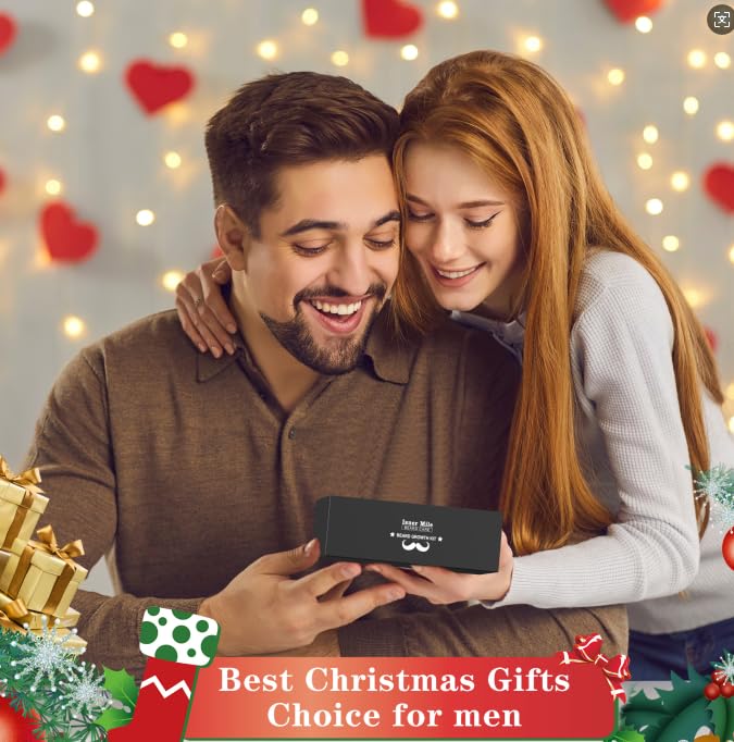 Isner Mile Beard Grooming Kit for Men Care: Trimming Sets with Beard Wash - Oil - Balm - Brush - Comb & Straight Razor, Birthday Christmas Gifts Mens Stocking Stuffers for Him Boyfriend Dad Husband