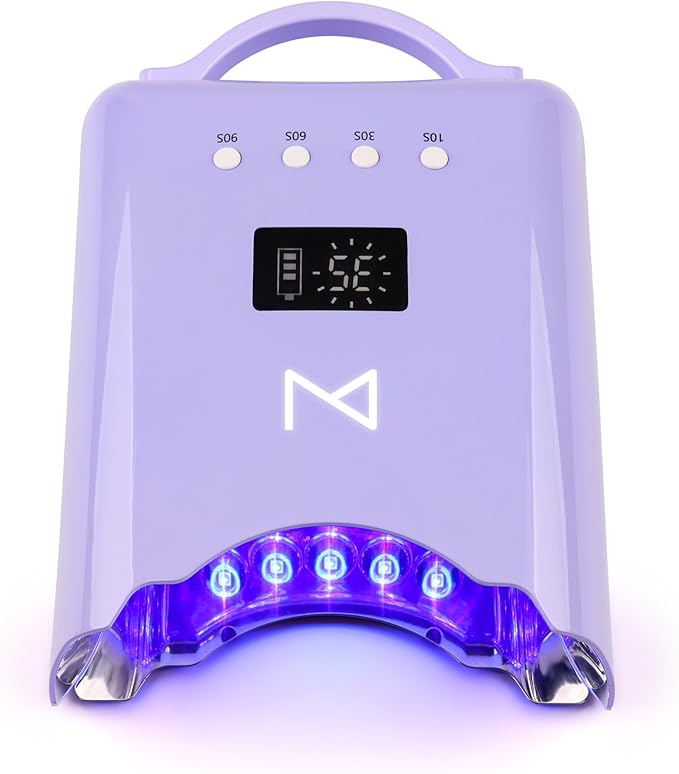 M - NEO Cordless & Rechargeable Nail Curing Lamp 78W with 4 LCD Time Display Timer, Auto Sensor, and Spacious Interior for All Hand Sizes and Nail Lengths (Violet)