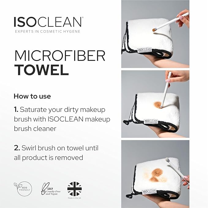 Isoclean Microfibre Towel - Absorbant Soft Fabric Towel for Makeup Brush Cleaning with Reinforced Edges, Machine Washable and Reusable for Delicate Makeup Brushes, 8x8 Inches, Small
