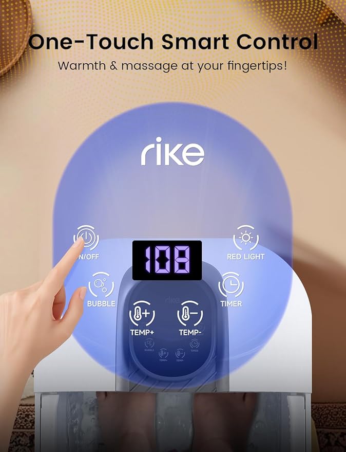 RIKE Collapsible Foot Spa with Heat, Bubbles, 24-Level Temp Control, Red Light, Timer, Foot Soaking Tub with 6 Shiatsu Rollers & Pumice Stone, Foot Bath Massager Pedicure FootSpa for Stress Relief