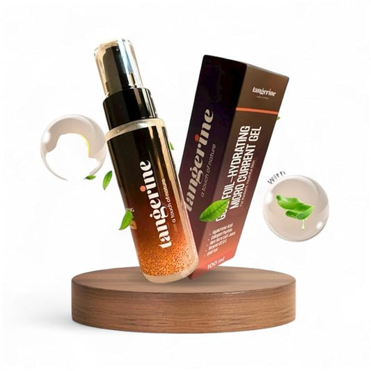 Microcurrent Gel for face moisturising and skincare facial Hydrating solution with gold foil, hylurionic acid, Vit B3,E and alovera Juice