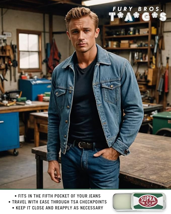 FURY BROS. TAGS Men’s Solid Cologne | Supra 56 | Sandalwood Patchouli Cedar | Beeswax Grapeseed Oil Fragrance | Made in USA | Travel Size .25 oz