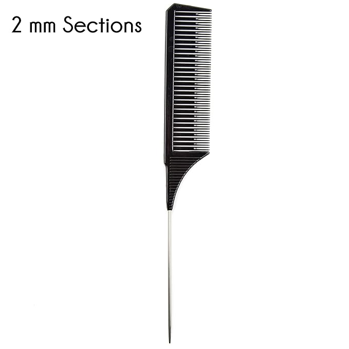 Salon Highlighting Combs Set - 4 Black Pin Tail Weaving Combs for Precise Foiling and Sectioning
