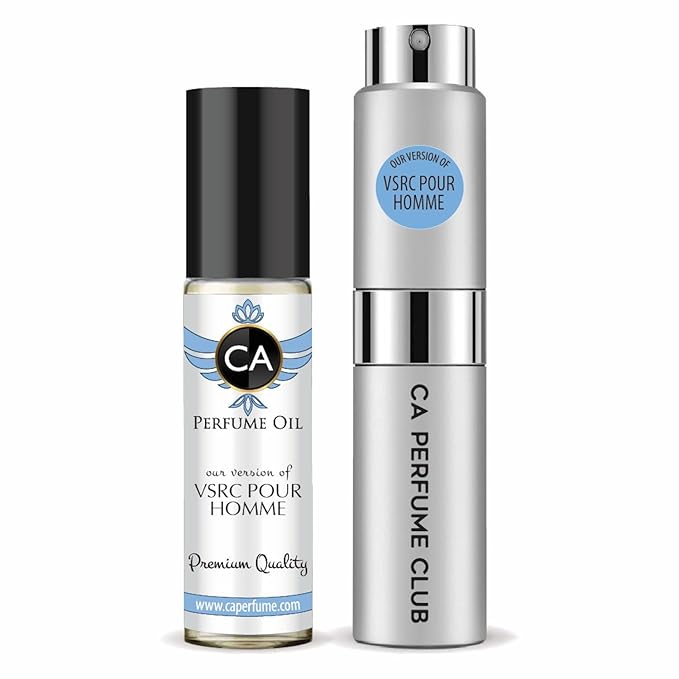 CA Perfume Duo Impression of Vsrc Pour Homme For Men Perfume Layering Set Mens Cologne Long Lasting Travel Size EDP + Body Oil Roll-On Bottle 0.27 Fl Oz+0.33 Fl Oz
