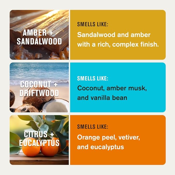 Every Man Jack Men's Deodorant Variety Set - Includes 3 Full-Sized Aluminum Free Natural Deodorant Sticks - Coconut + Driftwood, Citrus + Eucalyptus, Amber+ Sandalwood - 3oz (3 Pack)