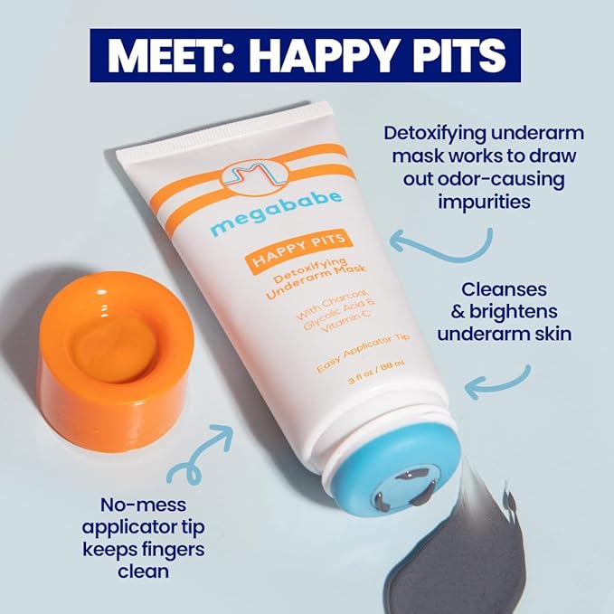 Megababe Underarm Mask - Happy Pits | With Detoxifying Charcoal & Vitamin C | 3 fl oz
