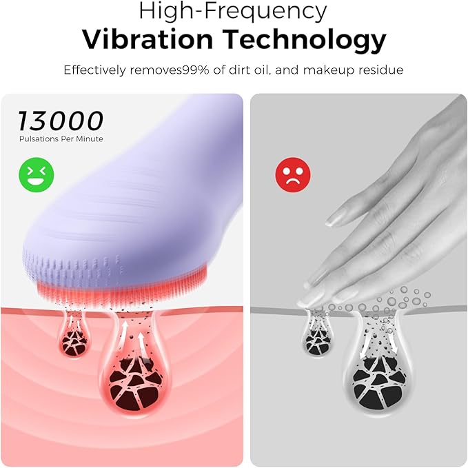 Facial Cleansing Brush Electric Face Scrubber - Rechargeable Face Cleansing Brush with 4 LED Gentle Light Silicone Heat and Vibration Exfoliator Massage Deep Cleansing,IPX7 Waterproof,Ideal Gift﻿