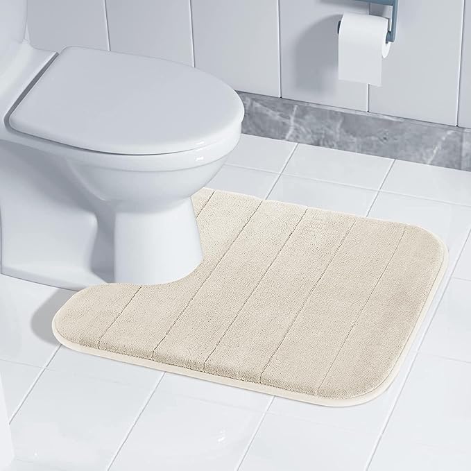 Yimobra Memory Foam Toilet Bath Mat U-Shaped, Commode Contour Rug, Soft and Comfortable, Super Water Absorbent, Non-Slip, Thick, Machine Wash Bathroom Commode Contour Rug, 24 X 20 Inches, Cream