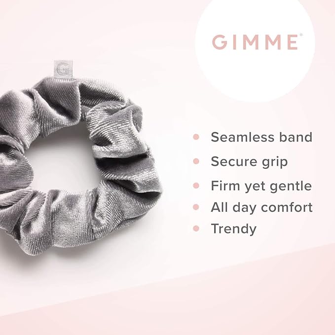 Gimme Beauty - Hair Scrunchies Variety Pack - Denim, Corduroy, Faux Leather, Blush, and Velvet Scrunchies - Gentle All Day Hold Hair Styling Accessories - No-Slipping, Snagging or Creasing (5 Count)