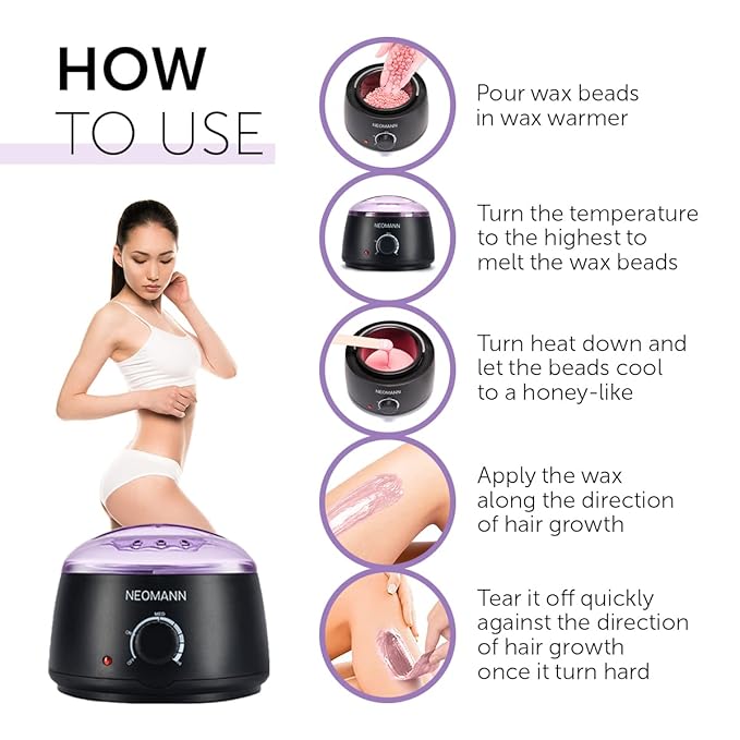 Waxer II Deluxe Waxing Kit for Women and Men Non-Sticky, Teflon-Coated - Wax Warmer for Hair Removal incl. 600g Wax Beads, 30 Spatulas