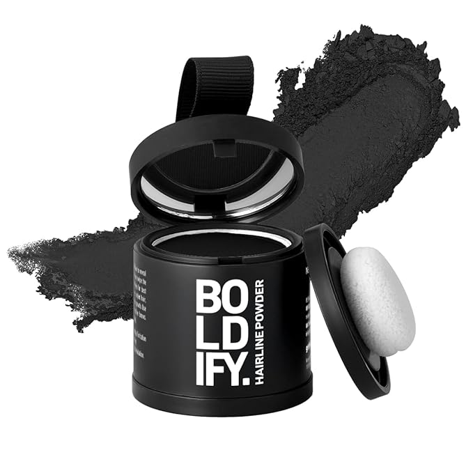 BOLDIFY Hairline Powder (LARGE, 10g) - Root Touch Up Hair Color for Gray Coverage - Bald Spot Concealing Hair Powder for Women & Men - 24-Hour Stain-Proof - Black