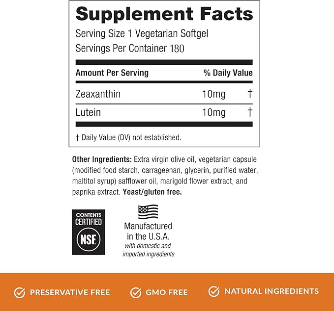 EyePromise Zeaxanthin & Lutein Eye Vitamin - 180 Softgels, 90-Day Supply - Eye Health Supplement with 10mg Zeaxanthin & 10mg Lutein to Support Healthy Vision