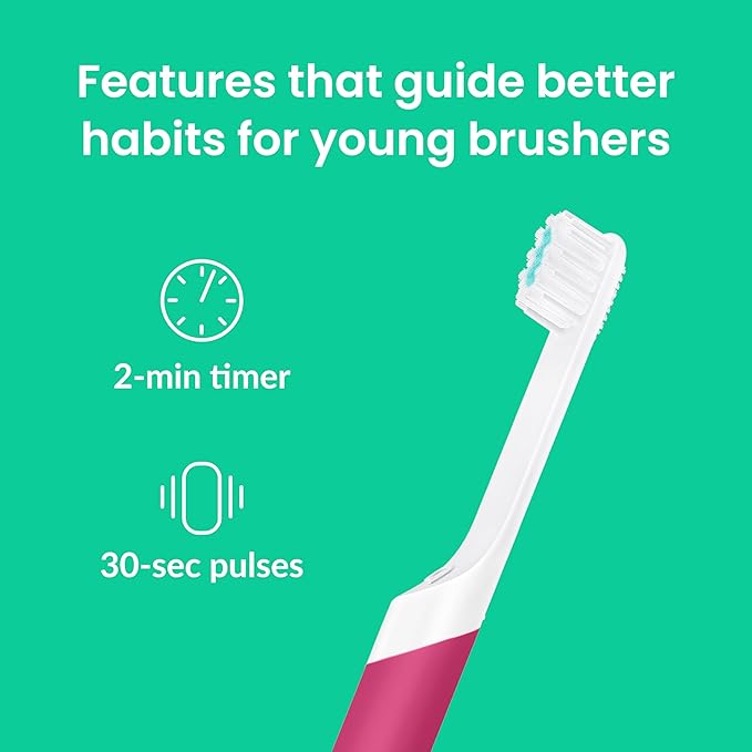 Quip Kids Electric Toothbrush, Battery-Powered Sonic, Wonder Pink, with Extra Brush Head and Travel Cover