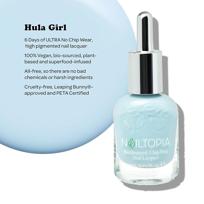 Nailtopia Bio-Sourced, Chip Free Nail Lacquer - All Natural, Strengthening Biotin and Superfood-Infused Polish - Chip Resistant Formula - Quick-Dry, Long Lasting Wear - Hula Girl - 0.41 oz