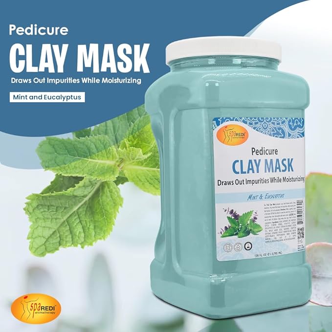 SPA REDI - Clay Mask, Mint and Eucalyptus,128 Oz - Pedicure and Body Deep Cleansing, Skin Pore Purifying, Detoxifying and Hydrating