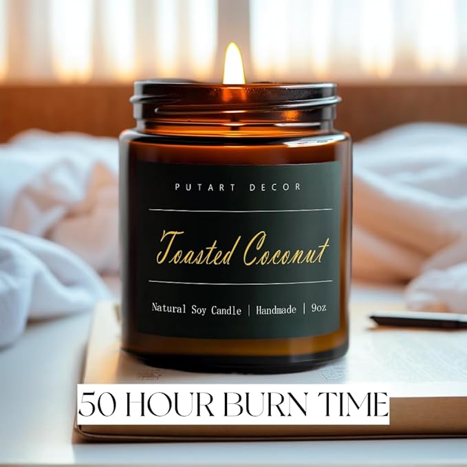 Toasted Coconut Candles for Home Scented, Natural Soy Aromatherapy Non Toxic Candles with Long Lasting Fragrance & Clean Burn, Luxury Jar Candle Gift for Women, Men, Home Decoration 9oz
