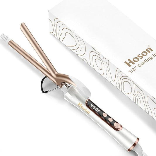 1/2 inch Curling Iron for Short Hair, Dual Voltage Hair Curling Iron Ceramic, Professiona Curling Wand Tourmaline(Champagne Gold)