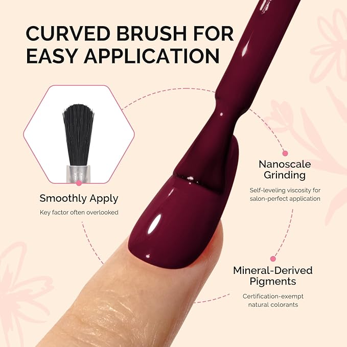 MelodySusie Fleurwee Plant Based Gel Nail Polish, Red Brown Nail Polish Hema Free 21 Non Toxic Long Lasting No Chip Finger Toe Fall Nail Art Manicure Salon DIY at Home Gifts for Women P02