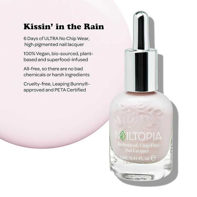 Nailtopia - Plant-Based Chip Free Nail Lacquer - Non Toxic, Bio-Sourced, Long-Lasting, Strengthening Polish - Kissin In The Rain (Light Pastel Pink) - 0.41oz