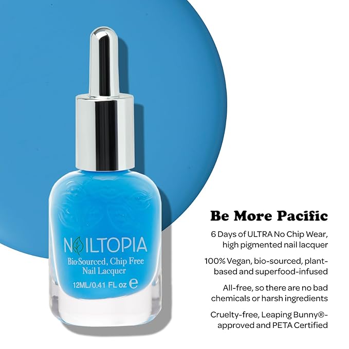 Nailtopia Bio-Sourced, Chip-Free Nail Lacquer - Fast Dry Nail Polish - Superfood-Infused - Natural Nail Polish - Be More Pacific - 0.41 oz