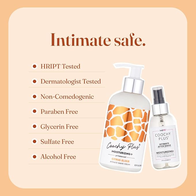 IntiMD Coochy Plus Intimate Shaving Complete Kit - Citrus Elixir & Organic After Shave Protection Soothing Moisturizer - Antioxidant Formula Prevents Razor Burns, Itchiness & Ingrown Hair