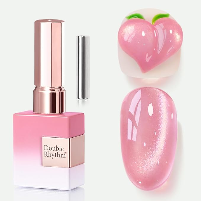 Double Rhythm 0.5 OZ Cat Eye Gel Polish with Magnet 15ML Holographic Glitter Shimmer Translucent Jelly Color Magnetic Nail Polish Salon DIY at Home (Fruit Purple Pink-MC1206)
