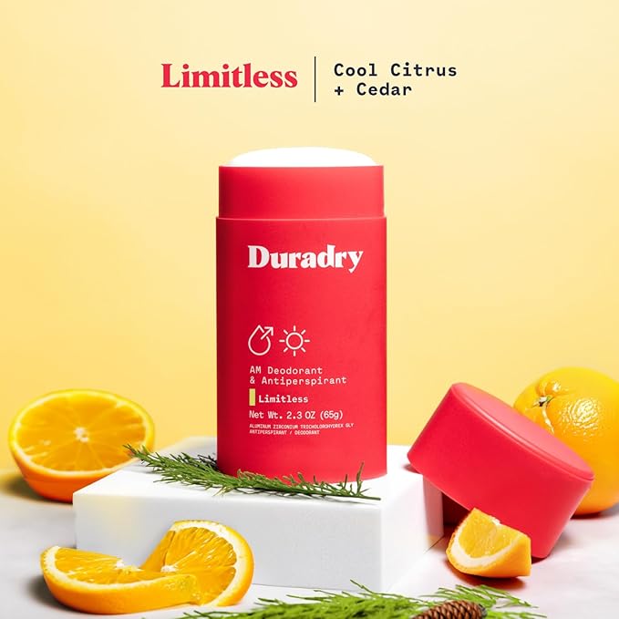Duradry Clinical-Strength Antiperspirant Deodorant for Women and Men – Clean Formula with Natural Ingredients – Odor and Excessive Sweat Protection for Armpits–Limitless (Cool Citrus + Cedar),3 Pack
