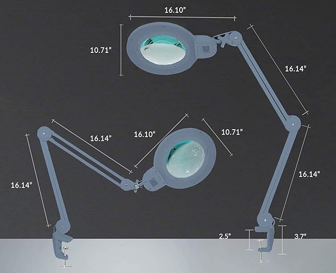 Neatfi XL Bifocal LED Magnifying Lamp, 7-Inch Acrylic Lens, 5D/20D Magnification, Hands-Free, Dimmable, 84 SMD LED, Adjustable Arm for Crafts, Reading, Close Work (Gray, with Clamp)