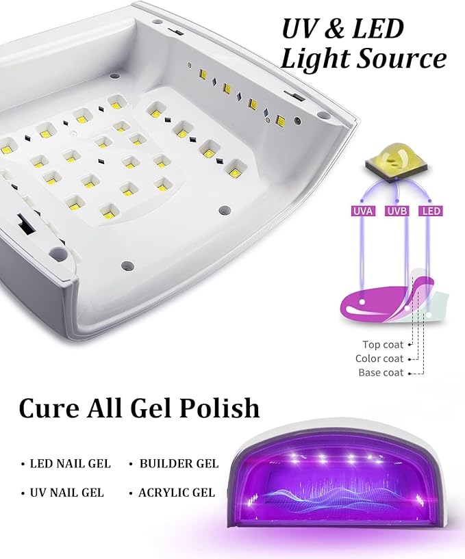 UV LED Nail Lamp, Cordless Gel Polish Dryer for Professional Gel Manicures - White