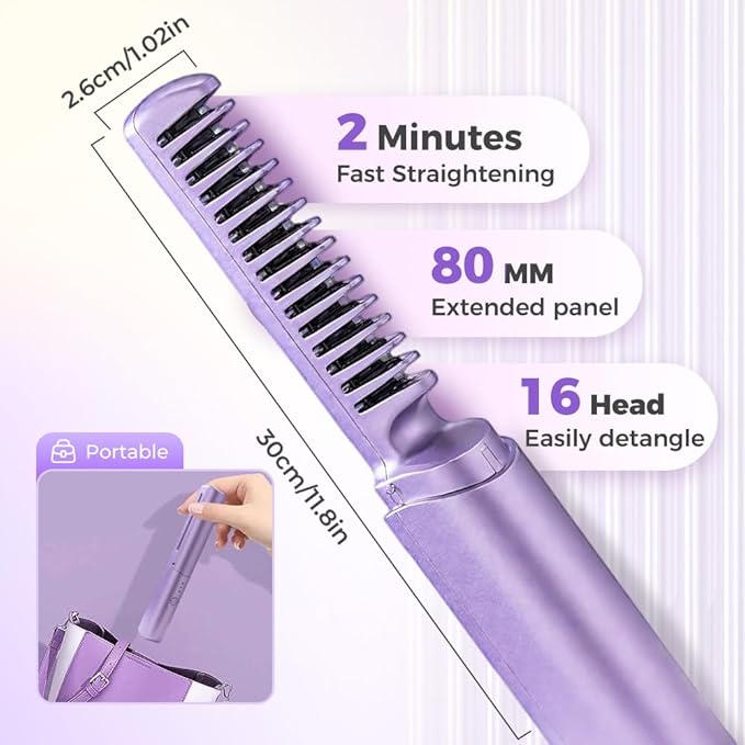 Upgraded 3rd Ceramic Hairdressing Comb Smooth,Portable Wireless 2-in-1 Hairs Dressing Combs for Straight and Curly Hairs,Fast Heat Hair Hair Dressing Comb with 3 Adjustable Temperatures (Green)