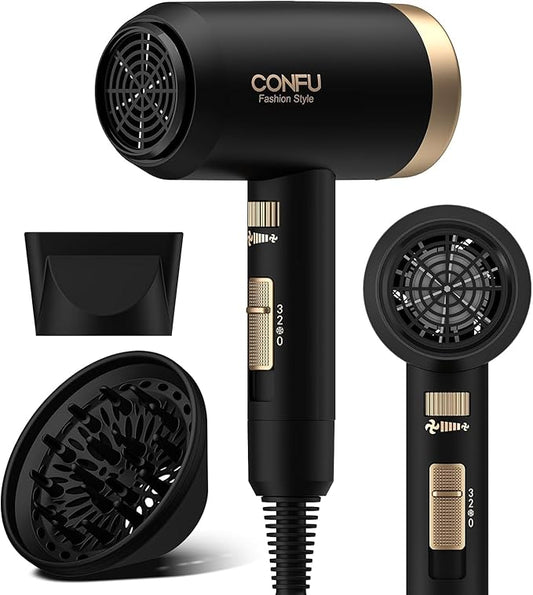 Hair Dryer, CONFU Blow Dryer with Diffuser, 21000PRM Professional Hairdryer, Portable Lightweight Fast Drying Negative Ionic Blow Dryer, Hair Diffuser for Curly Hair for Home Travel