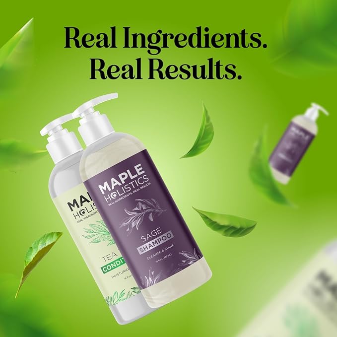 Sulfate Free Shampoo and Conditioner Set - Tea Tree Sage and Rosemary Shampoo and Conditioner for Dry Flaky Scalp Care - Deep Cleansing Color Safe Shampoo and Conditioner for Damaged Dry Hair Care