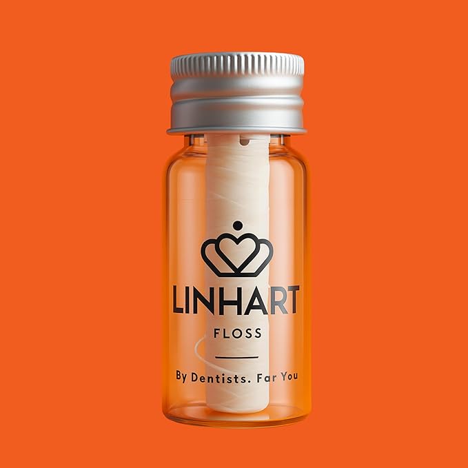 Linhart Dental Microfiber Dental Floss – 25m Eco Refillable Glass Bottle – Mint & Xylitol – Gentle, Non-Tearing, Dentist Designed – Sustainable, Vegan, BPA-Free, Freshens Breath Naturally