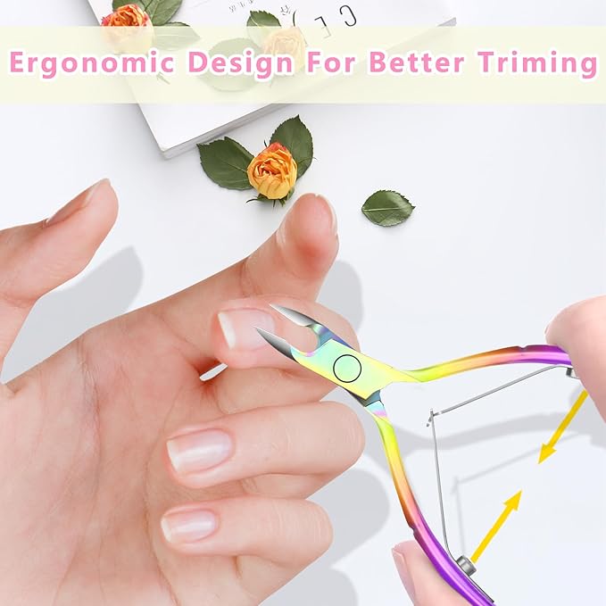 Cuticle Remover Trimmer Pusher Nippers - Cuticle Remover Professional Durable Toe Pedicure Nail Manicure Tools Set, Stainless Steel Cuticle Nipper Cutter Clipper (Colored Pusher)
