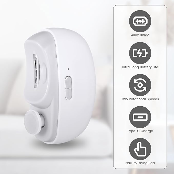 3 in 1 Electric Nail Clipper for Seniors, Baby Nail Trimmer Electric Automatic Trimmer, Safe Electric Toenail Clippers Nail File Tools for Adult, Manicure Kit Grinder with Polishing(White)