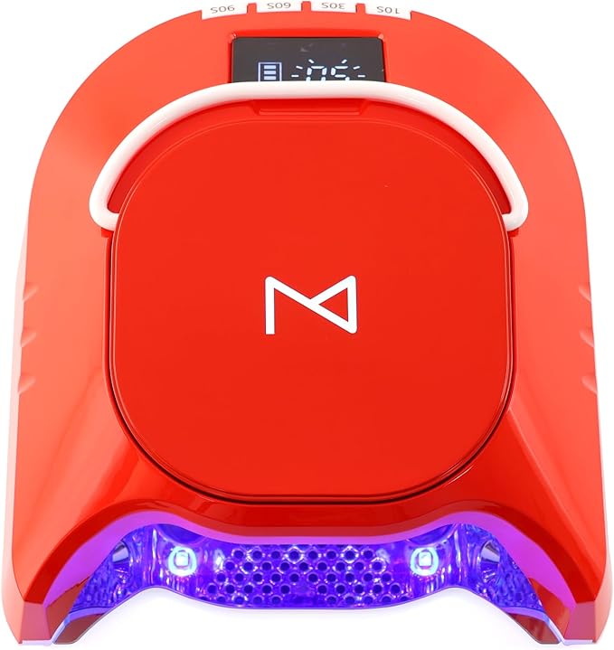 M - GlowPro Professional Hybrid 86W Wireless Rechargeable UV LED Nail Curing Lamp Cordless Nail Dryer for Gel Nails, Manicure, Pedicure (Red)