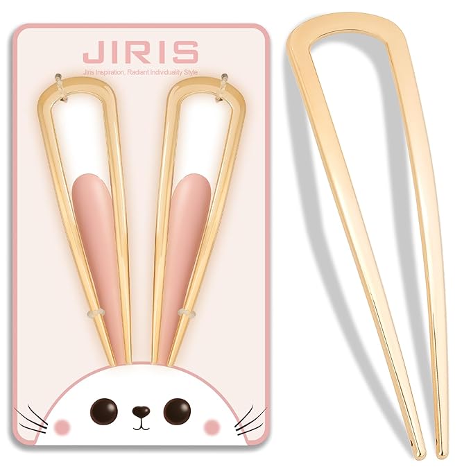 2PCS 4.2Inch French Hair Pins U-Shaped Pins for Women and Girls Fashion Metal Hair Pin French Twist Hair Pins for Buns, Updos,Stylish and Functional(set1-rabbit-gold)